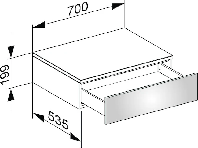 Edition 400 Sideboard wandhängend, 1 Auszug 700 x 199 x 535 mm weiß HG/Glas weiß