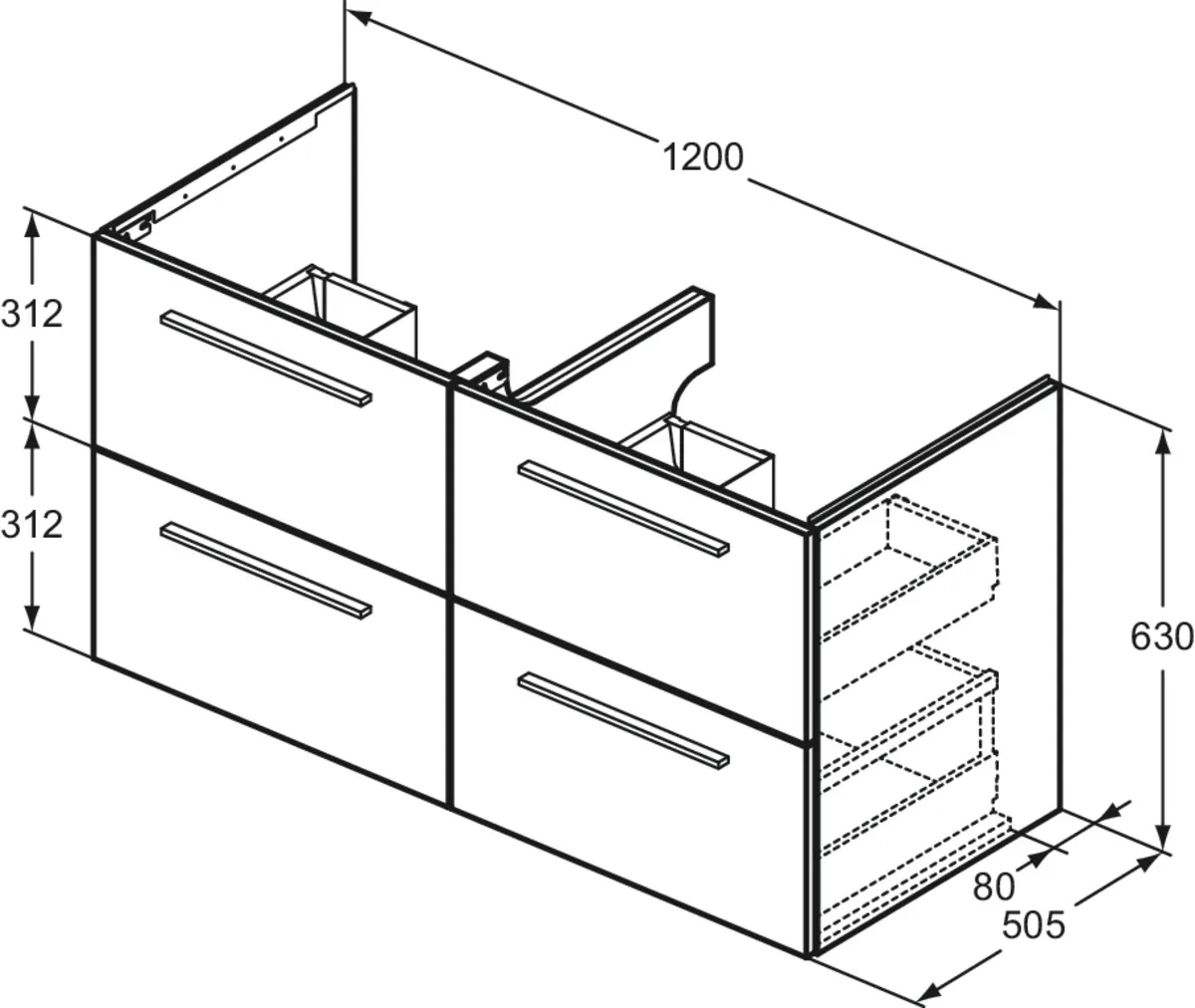 Ideal Standard Möbel-Set 160cm i.life B 4 Auszüge 2 offene Fächer Griff Schwarz Weiß matt Ideal Standard Möbel-Set 160cm i.life B 4 Auszüge 2 offene Fächer Griff Schwarz Weiß matt