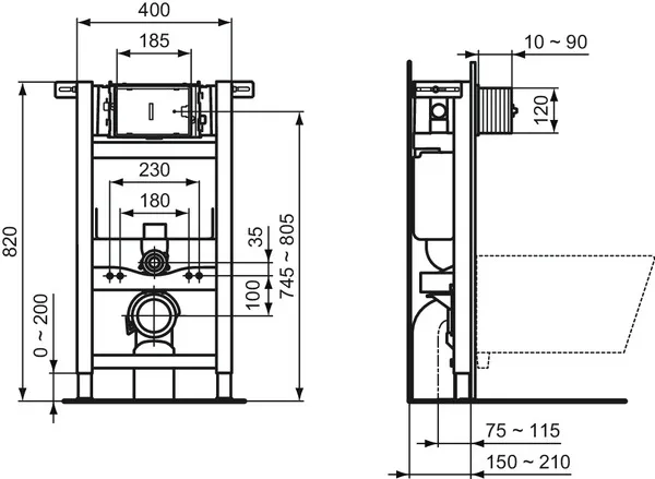 Ideal Standard Vorwand-/Einbauelement für Toilette „ProSys“ 82 × 40 × 15 cm Ideal Standard Vorwand-/Einbauelement für Toilette „ProSys“ 82 × 40 × 15 cm