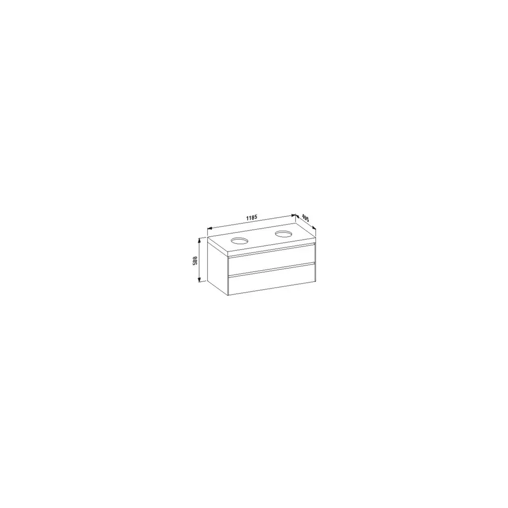 Waschtischunterbau+Waschtischplatte (MODULAR SYSTEM) LANI 495x1185x580 mit Ausschnitt rechts und links Abdeckplatte 65 mm (Farbe: .260 weiß matt), mit 2 Schubladen integrierter Griffleiste Vollauszug und Soft-Close weiß matt