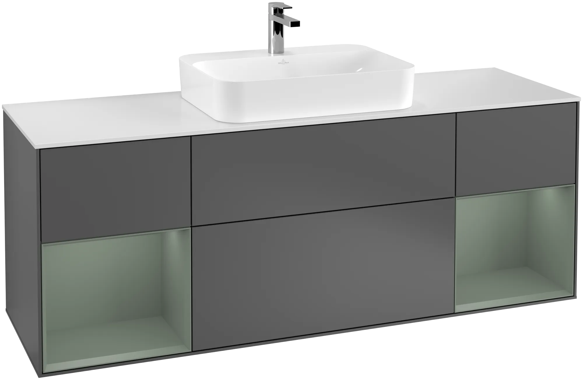 Villeroy & Boch Waschtischunterschrank „Finion“ für Schrankwaschtisch 160 × 60,3 × 50,1 cm 4 Schubladen, für Waschtischposition mittig, inkl. Beleuchtung mittig