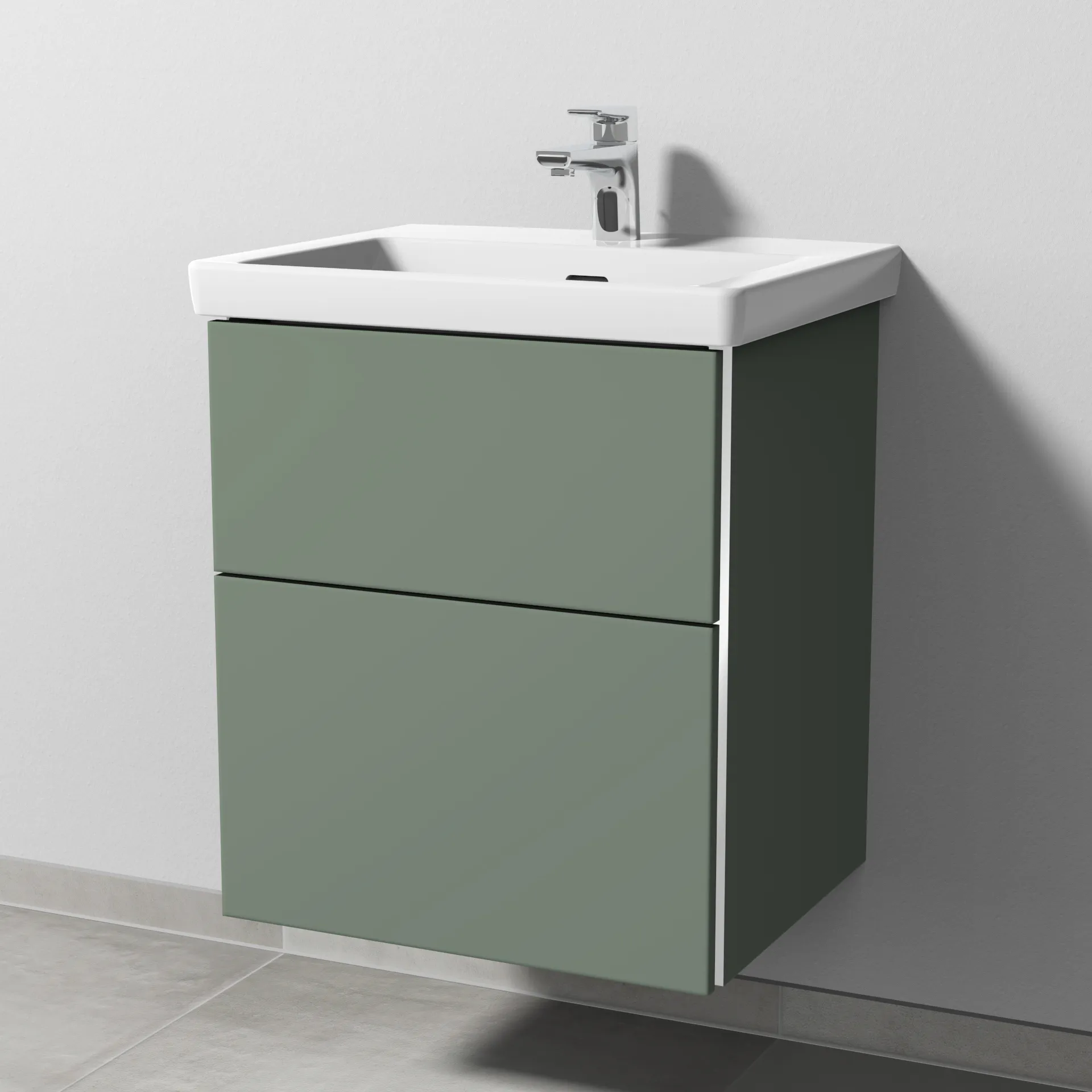 Sanipa Waschtischunterschrank „3way“ 507 × 588 × 432 mm in Soft-Green, mit Hahnlochbohrung, Becken mittig