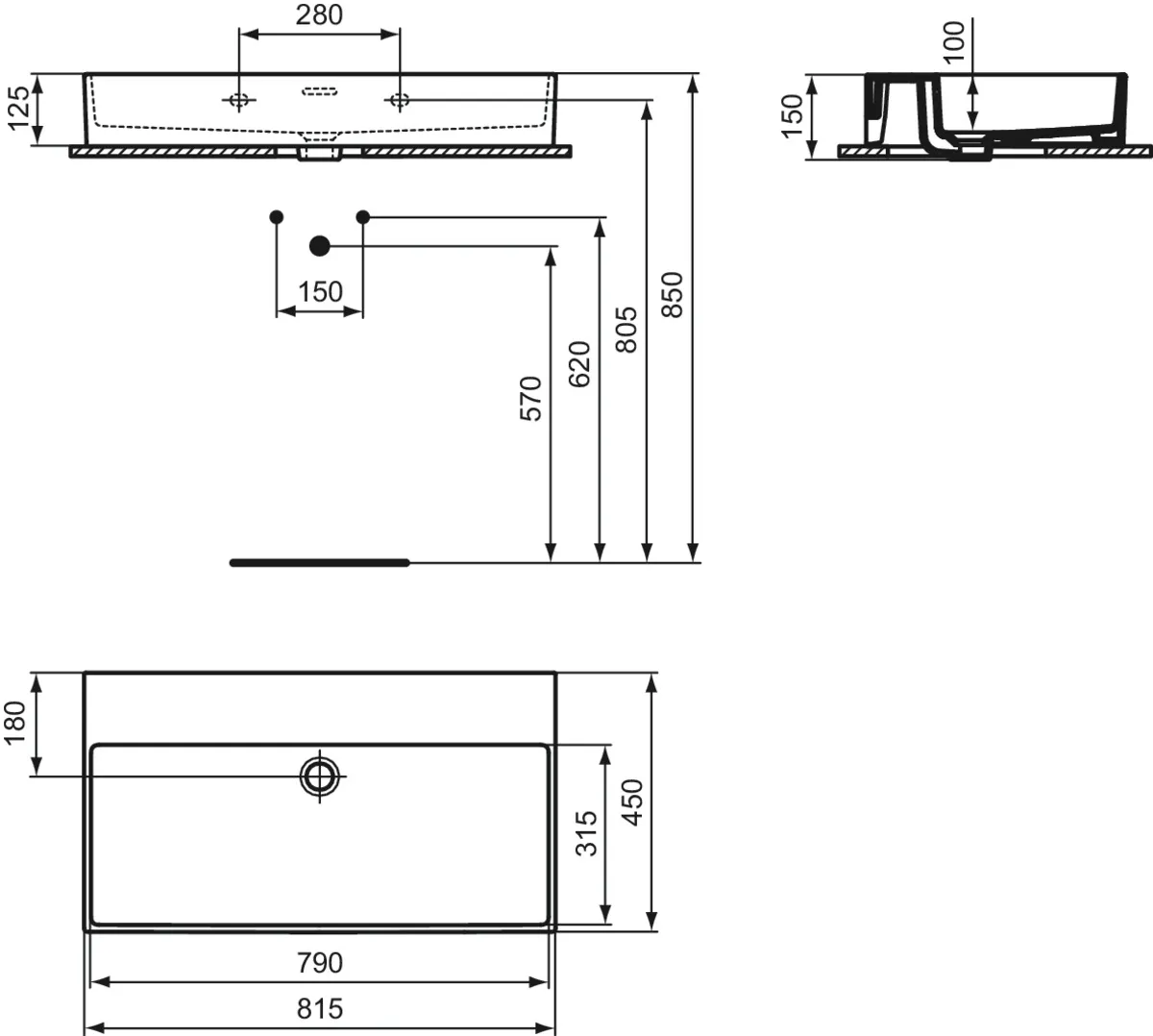 Waschbecken „Extra“ 81,5 × 45 × 15 cm in Weiß Waschbecken „Extra“ 81,5 × 45 × 15 cm in Weiß
