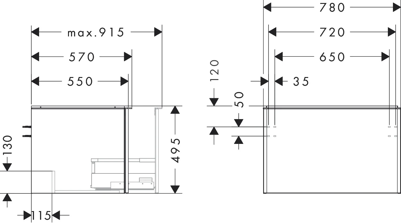 Hansgrohe Xelu Q Waschtischunterschrank, weiß hochglanz, 780 x 540 mm, 1 Schubkasten, verchromte Griffe, SoftClose, Wandmontage Hansgrohe Xelu Q Waschtischunterschrank, weiß hochglanz, 780 x 540 mm, 1 Schubkasten, verchromte Griffe, SoftClose, Wandmontage