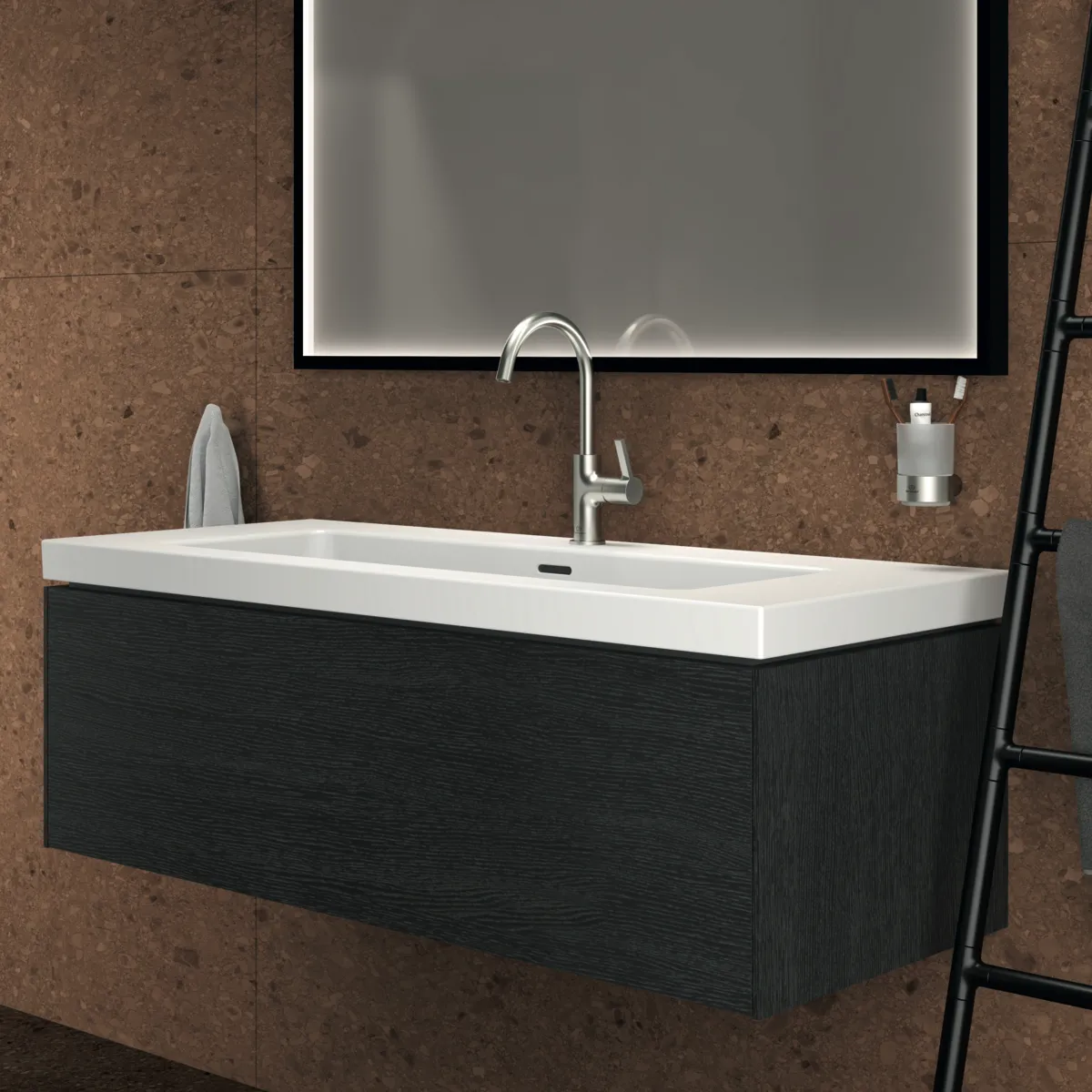 Ideal Standard Waschtischunterschrank „Conca“ 120 × 37 × 50,5 cm Eiche geflammt Furnier Ideal Standard Waschtischunterschrank „Conca“ 120 × 37 × 50,5 cm Eiche geflammt Furnier