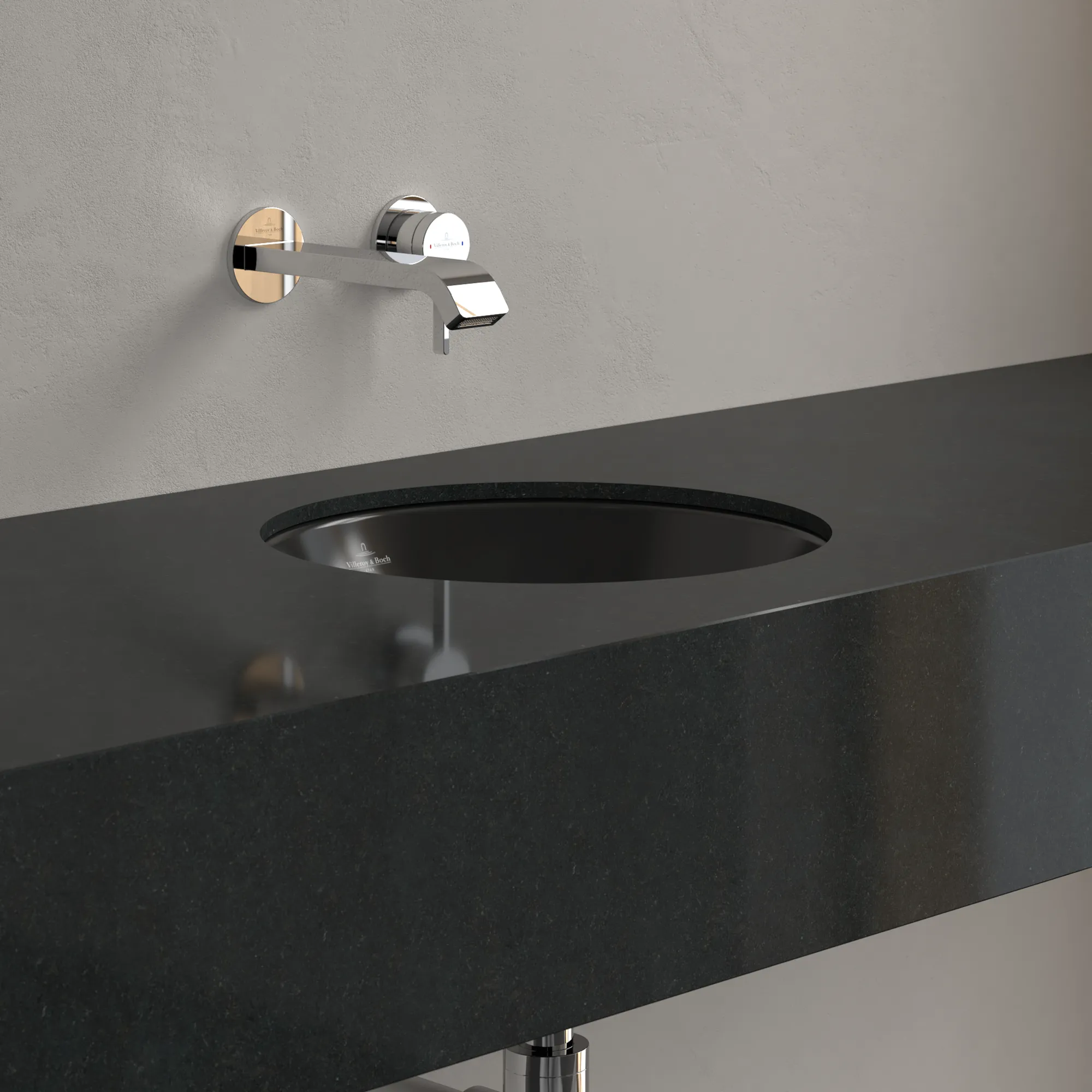 Villeroy & Boch Unterbauwaschtisch aus TitanCeram „Loop & Friends“ ⌀ 390 mm, ohne Hahnlochbohrung in Pure Black Villeroy & Boch Unterbauwaschtisch aus TitanCeram „Loop & Friends“ ⌀ 390 mm, ohne Hahnlochbohrung in Pure Black