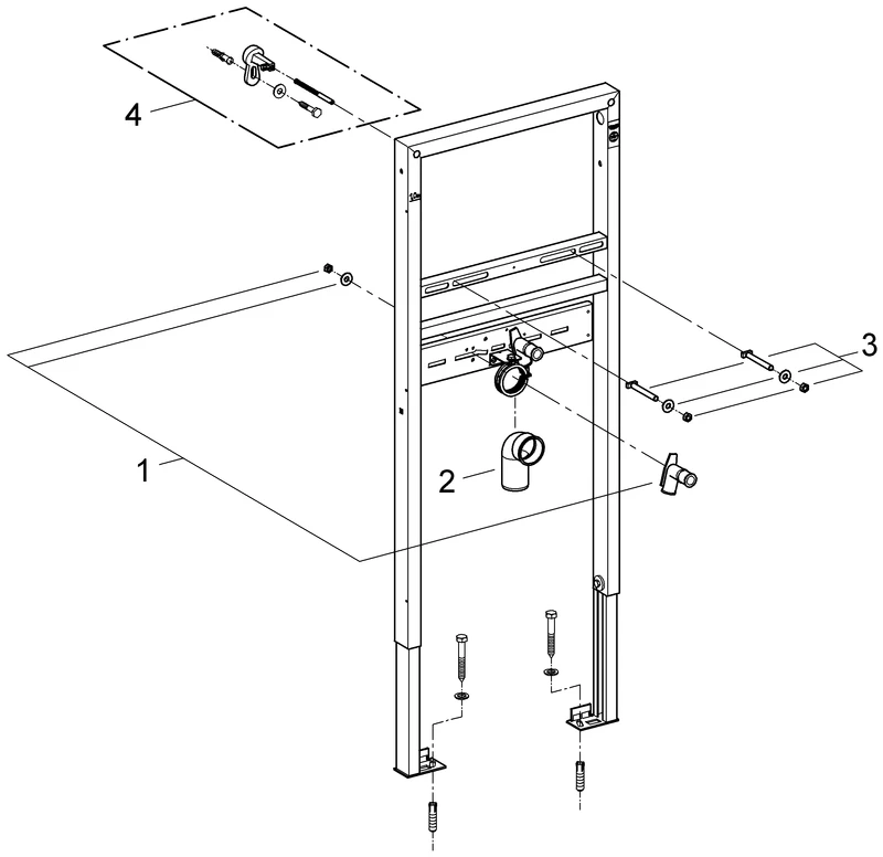 Waschtisch-Element Rapid SL 38554_1, 1,13 m Bauhöhe, für Vorwand- oder Ständerwandmontage, 2 schallgedämmte Armaturenanschlüsse DN 15, HT-Ablaufbogen DN 50