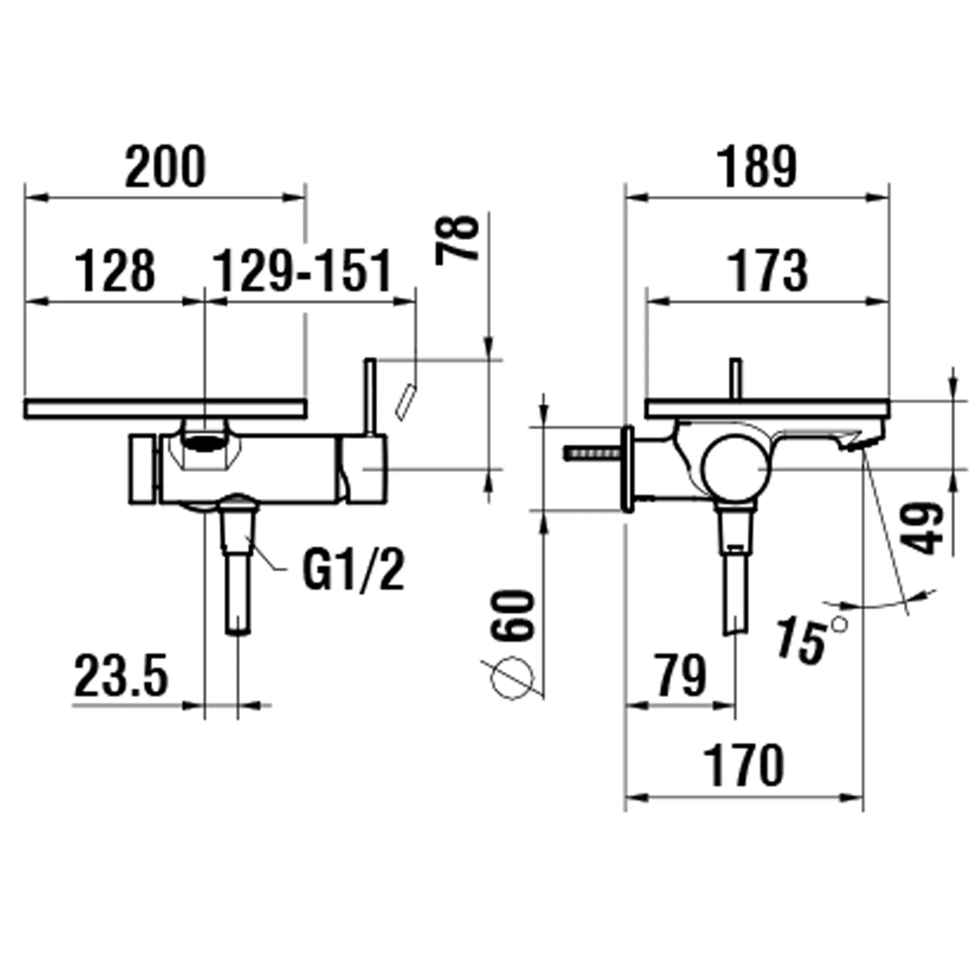 Laufen Bademischer ADA, Ausladung 170 mm in titanschwarz matt / Kaffee matt