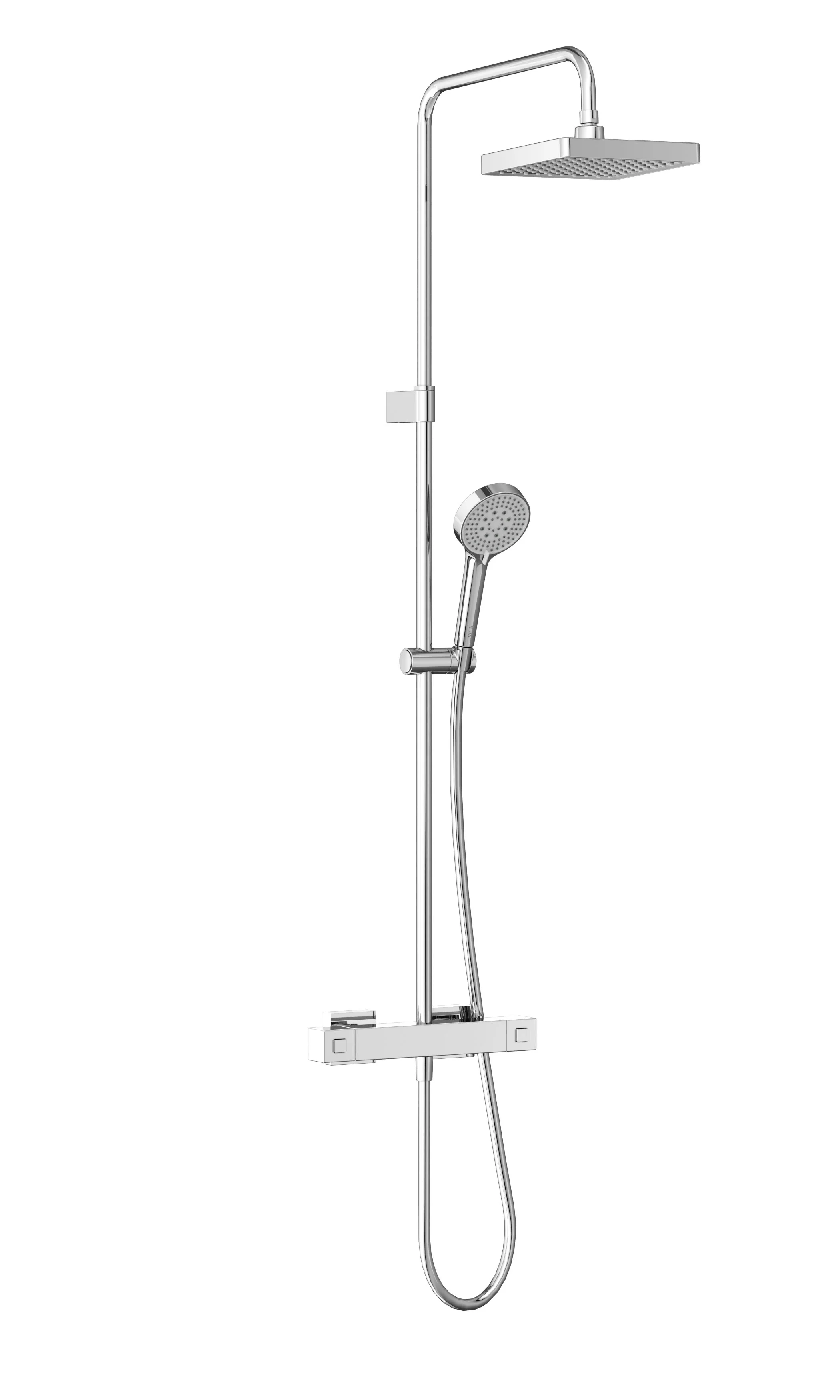 Base Square Thermostat-Duschsystem mit Kopf- und Handbrause Wandmontage Chrom Base Square Thermostat-Duschsystem mit Kopf- und Handbrause Wandmontage Chrom
