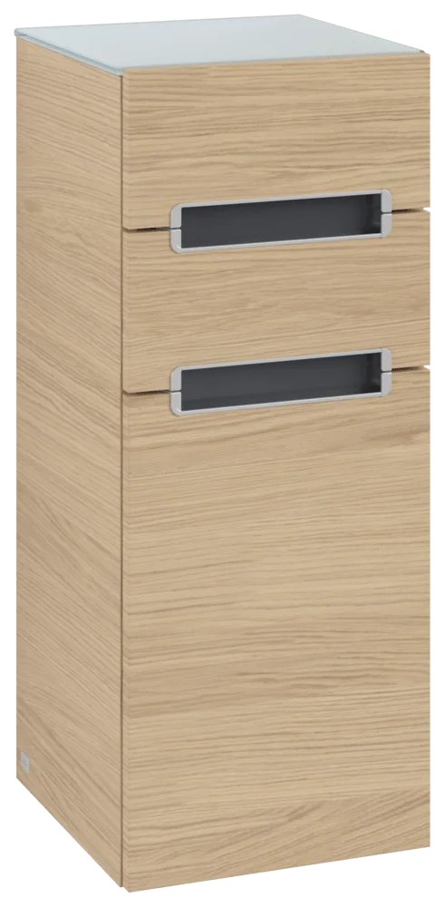Villeroy & Boch Subway 2.0 Seitenschrank, Nordic Oak, 356x857x370 mm, 2 Schubladen, glänzende Glaswaschtischplatte