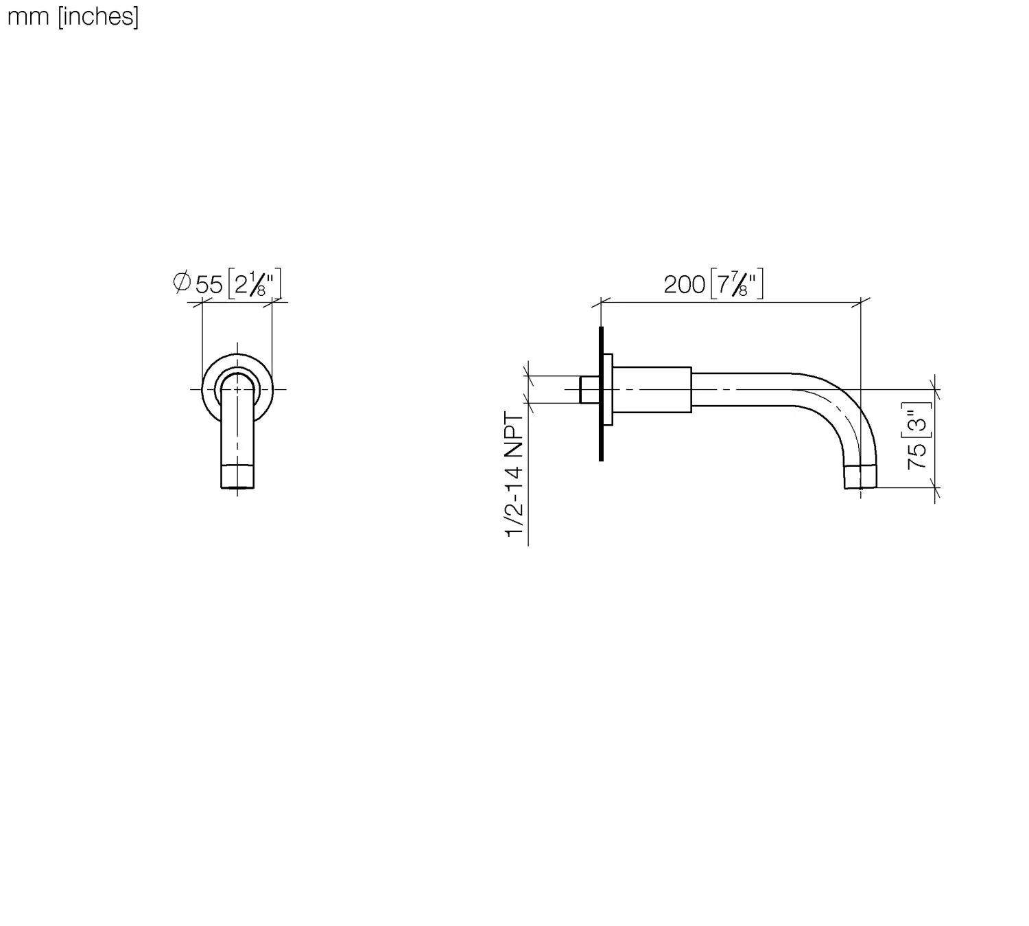 Dornbracht TARA Wannenauslauf Wandmontage Chrom Ausladung 200mm Dornbracht TARA Wannenauslauf Wandmontage Chrom Ausladung 200mm