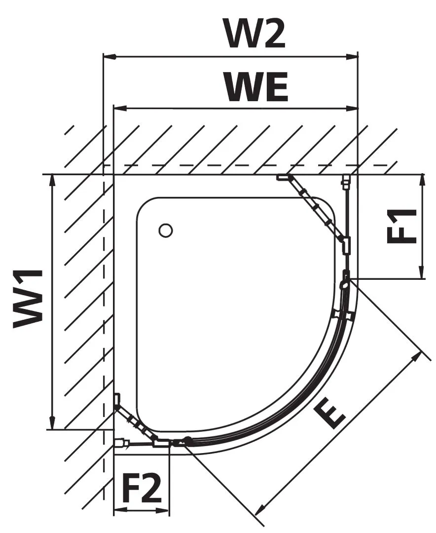 Kermi Duschdesign IBIZA 2000 Viertelkreis-Duschkabine (Schwingtür mit Festfeldern) weiß, H 2000 mm, Wanneneinbaumaß 885-910⁄985-1.010 mm
