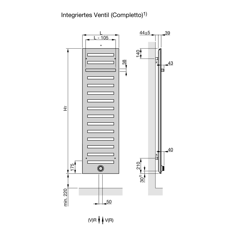 Zehnder Design-Handtuchwärmer „Metropolitan Bar“ 50 × 175 cm in Inox Look (glänzend)