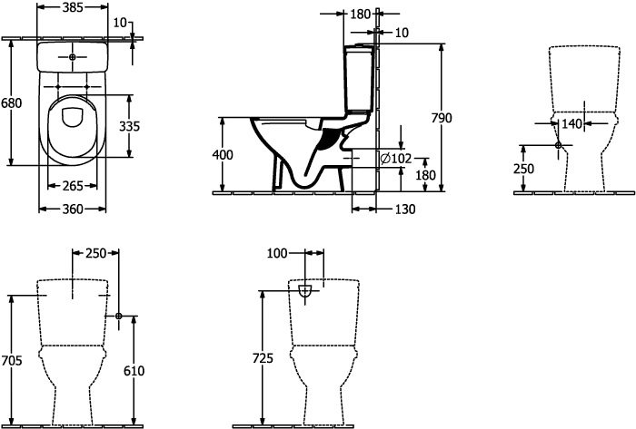 Tiefspül-WC spülrandlos für Kombination O.novo 5661R0, 360 x 646 x 430 mm, Oval, bodenstehend, Abgang waagerecht, Weiß Alpin