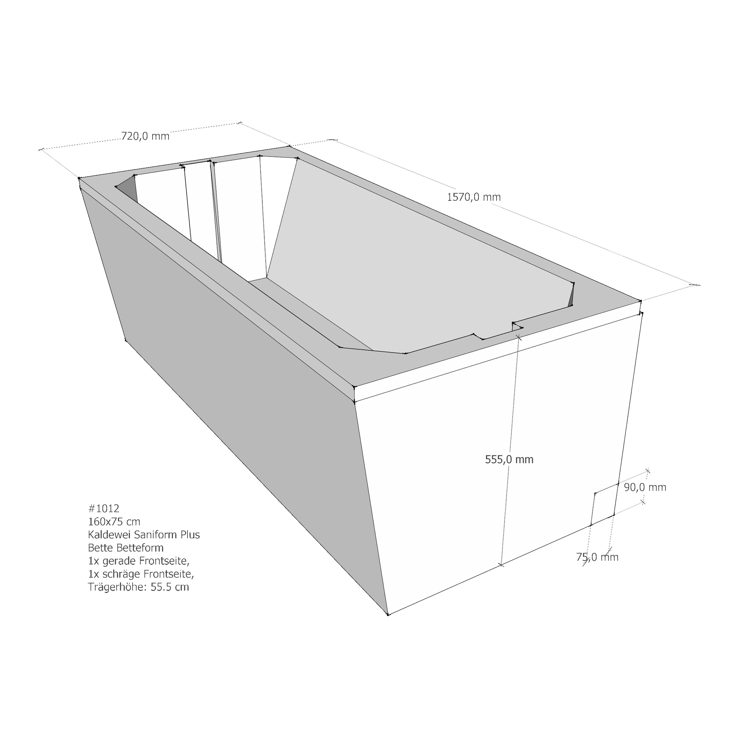 Badewannenträger für BetteForm /-Safe, Kaldewei Saniform Plus /-Star 160 × 75 × 55,5 cm