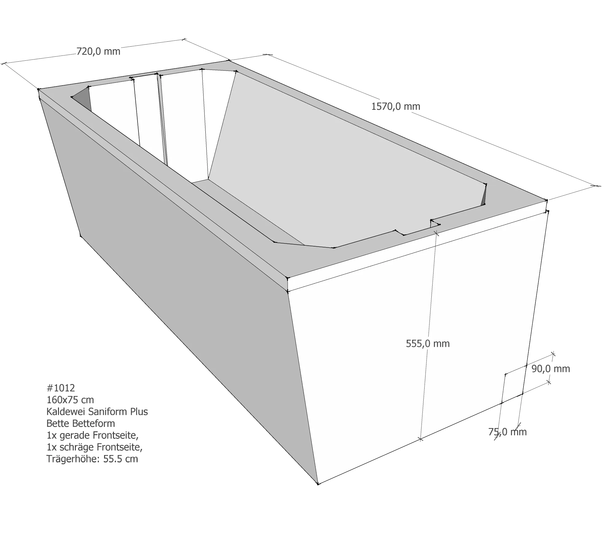 Badewannenträger für BetteForm 160 × 75 cm Badewannenträger für BetteForm 160 × 75 cm