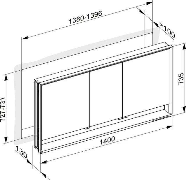 KEUCO Wandeinbau Spiegelschrank mit offenem Ablagefach „Royal Lumos“ in Silber (eloxiert), Unterputz, mit Steckdosen, mit Spiegelheizung 1400 × 735 × 130 mm