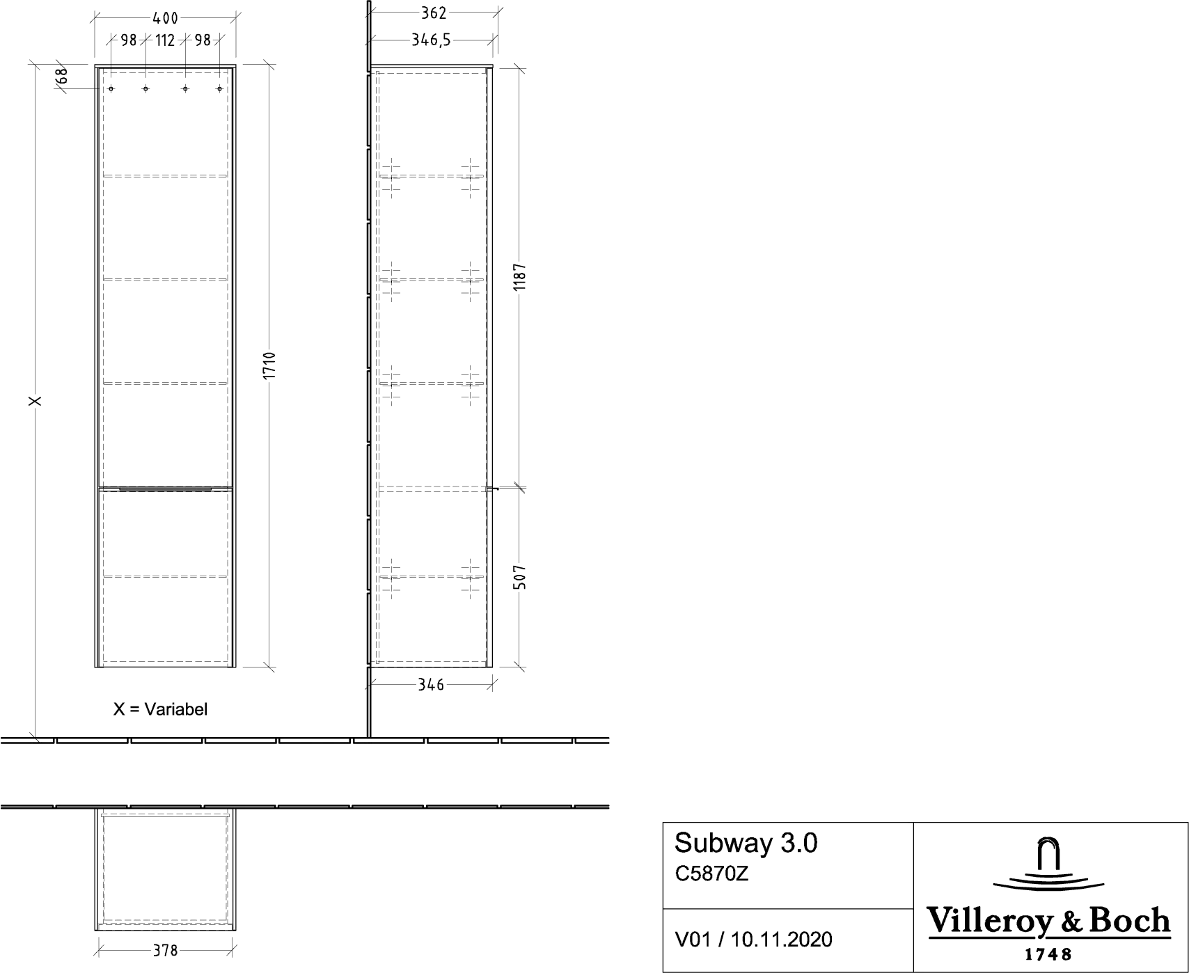 Villeroy & Boch Hochschrank „Subway 3.0“ 40 × 171 × 36,2 × 36,2 cm 2 Türen, 1 × fixer Fachboden, Anschlag: rechts, 4 × Glasfachboden, 2 Türen, Anschlag rechts Villeroy & Boch Hochschrank „Subway 3.0“ 40 × 171 × 36,2 × 36,2 cm 2 Türen, 1 × fixer Fachboden, Anschlag: rechts, 4 × Glasfachboden, 2 Türen, Anschlag rechts