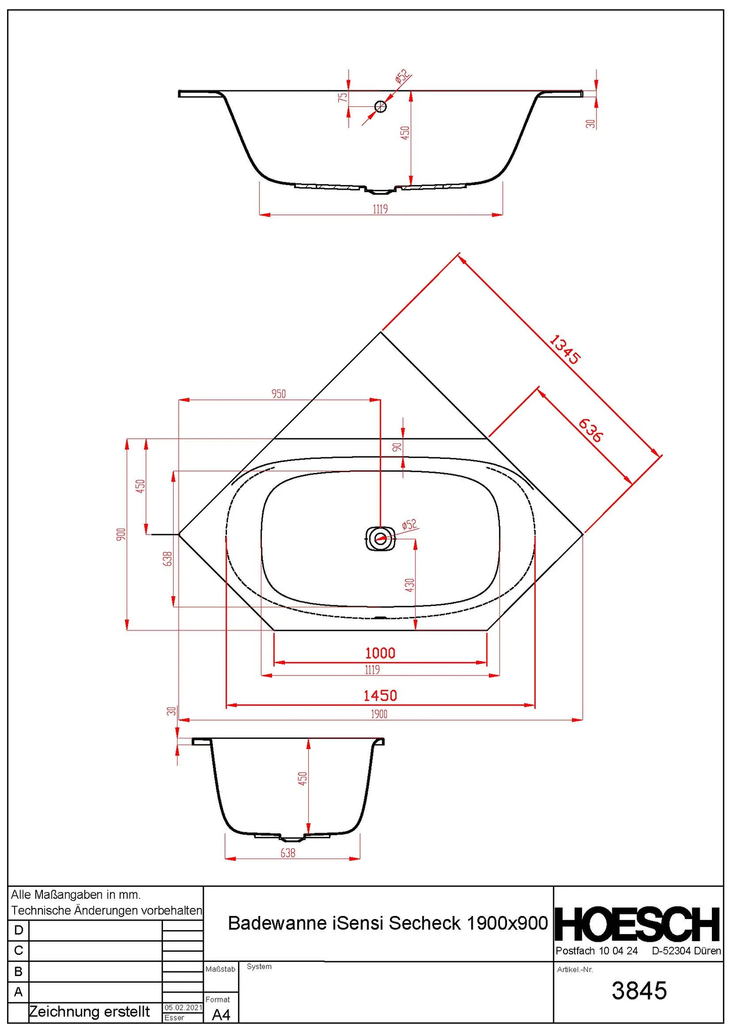 Hoesch iSensi Sechseck 1900x900 weiß Acryl-Badewanne Hoesch iSensi Sechseck 1900x900 weiß Acryl-Badewanne