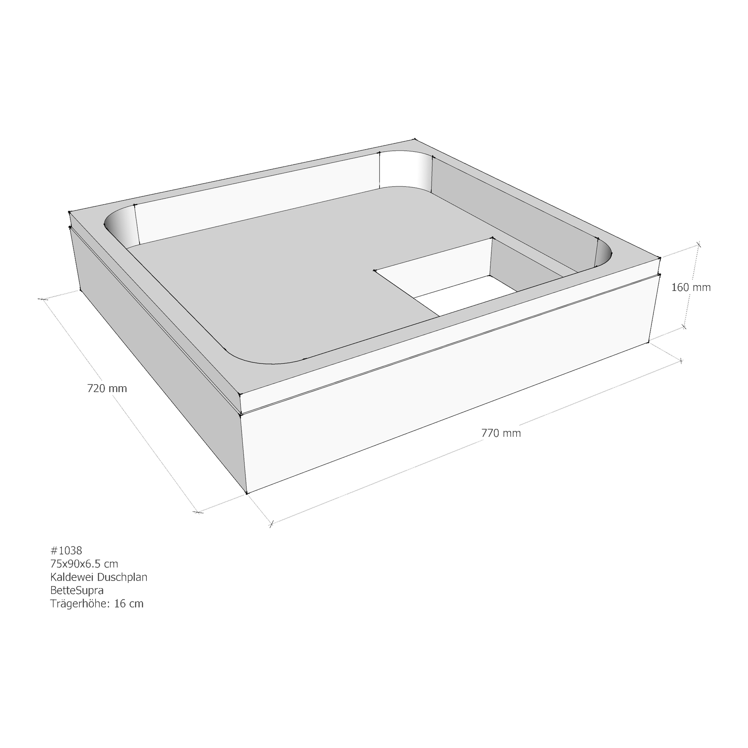 Duschwannenträger für BetteSupra, Kaldewei Duschplan 90 × 75 × 6,5 cm