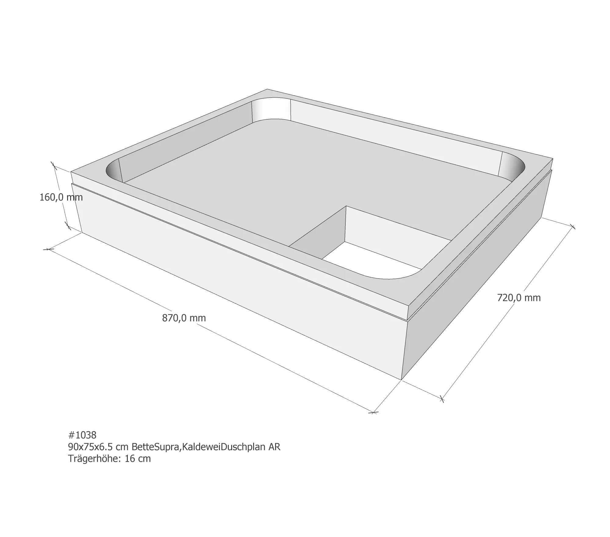 Duschwannenträger für BetteSupra, Kaldewei Duschplan 90 × 75 × 6,5 cm Duschwannenträger für BetteSupra, Kaldewei Duschplan 90 × 75 × 6,5 cm