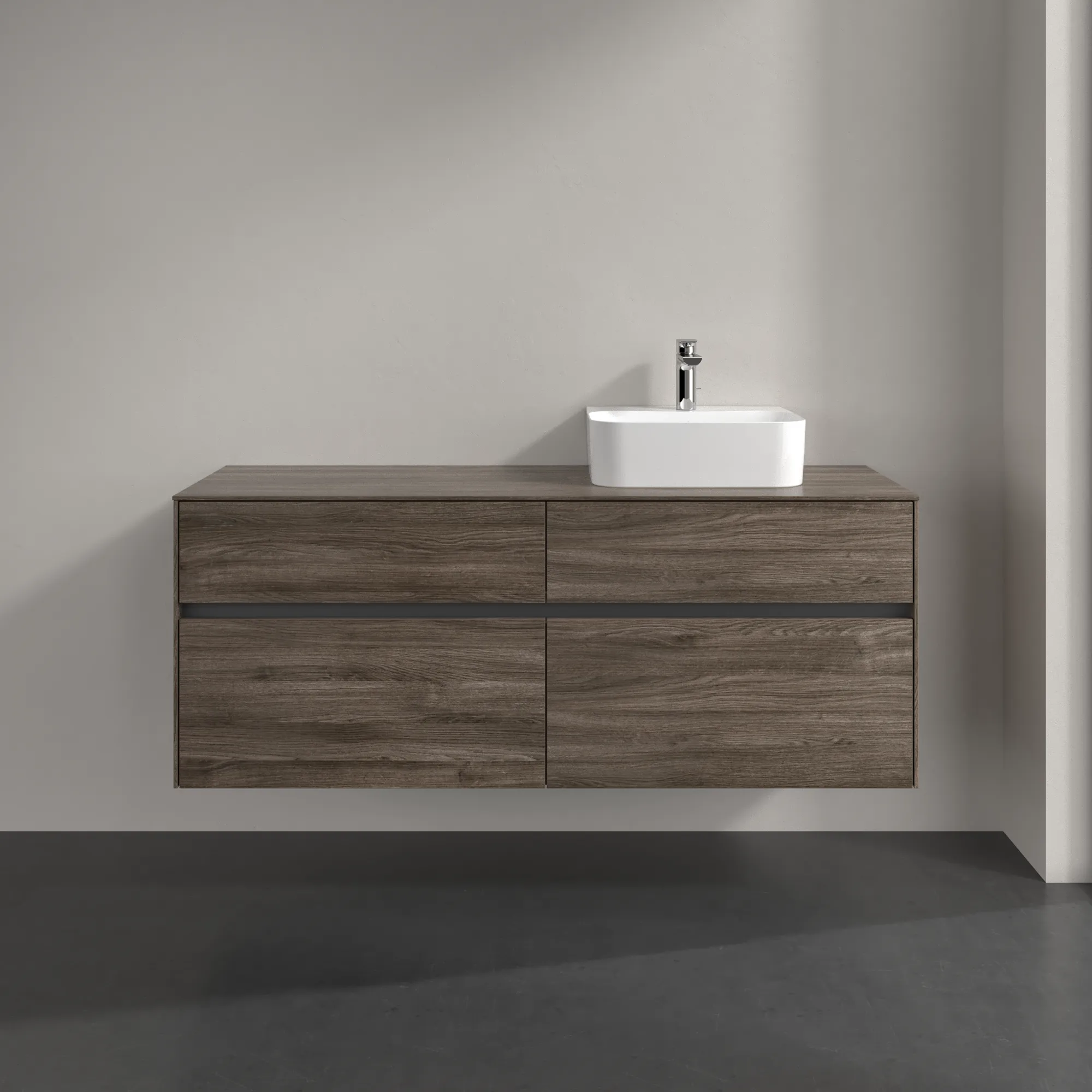 Villeroy & Boch Waschtischunterschrank „Collaro“ 1400 × 548 × 500 mm Stone Oak, ohne Beleuchtung, für Becken rechts Villeroy & Boch Waschtischunterschrank „Collaro“ 1400 × 548 × 500 mm Stone Oak, ohne Beleuchtung, für Becken rechts