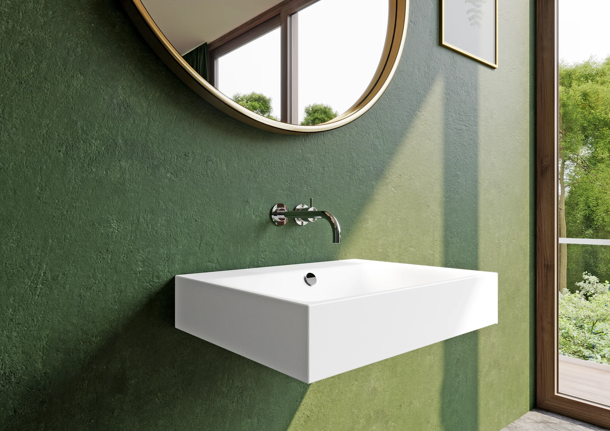 Wandwaschtisch „Silenio“ 90 × 46 cm, ohne Hahnlochbohrung in warm beige 20, mit Perl-Effekt