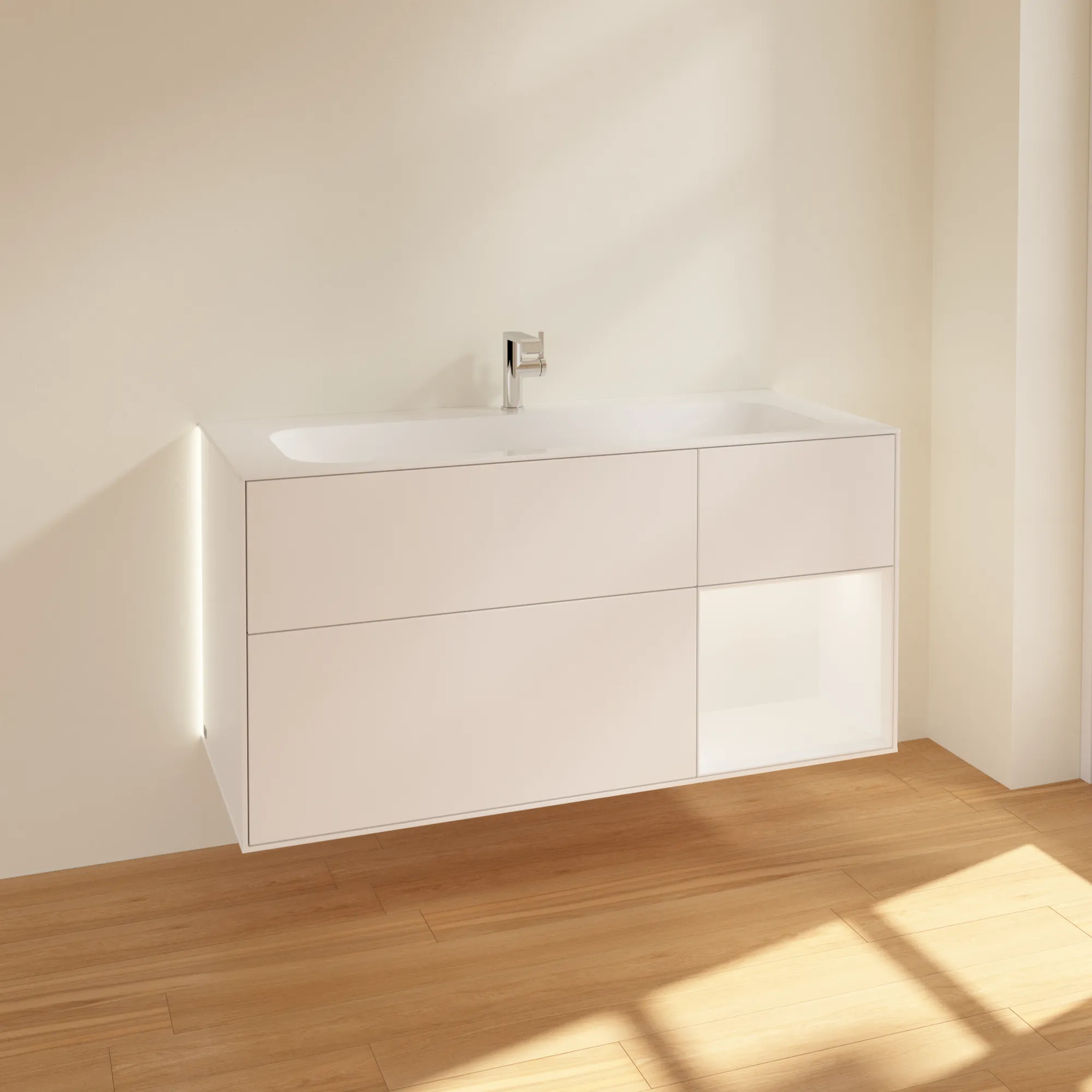 Villeroy & Boch Waschtischunterschrank „Finion“ für Schrankwaschtisch 119,6 × 59,1 × 49,8 cm 3 Schubladen, für Waschtischposition mittig, inkl. Beleuchtung mittig