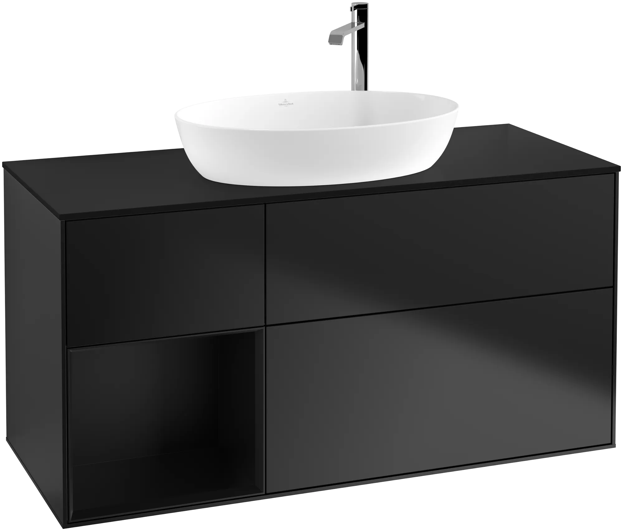 Villeroy & Boch Finion Waschbeckenunterschrank G94, 1200x603x501mm, Black Matt Lacquer / Glass Black Matt