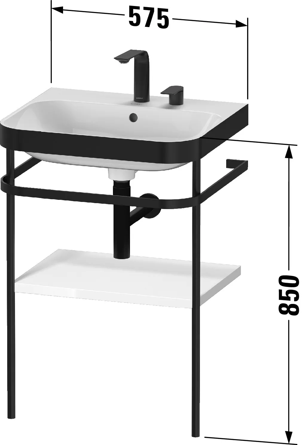 Duravit Waschtischunterschrank mit Metallkonsole „Happy D.2 Plus“ 57,5 × 85 × 49 cm in Weiß Hochglanz