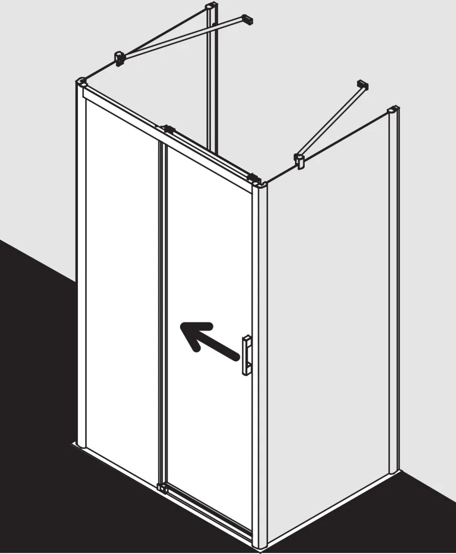 Kermi Duschtür Gleittür 2-teilig bodenfrei mit Festfeld links für Nische und Ecke „PEGA“ Glas Klar, Profile Silber Hochglanz, BV: 970 - 1000 mm GAK: 960 - 980 mm WE: 970 - 1000 mm H: 1850 mm