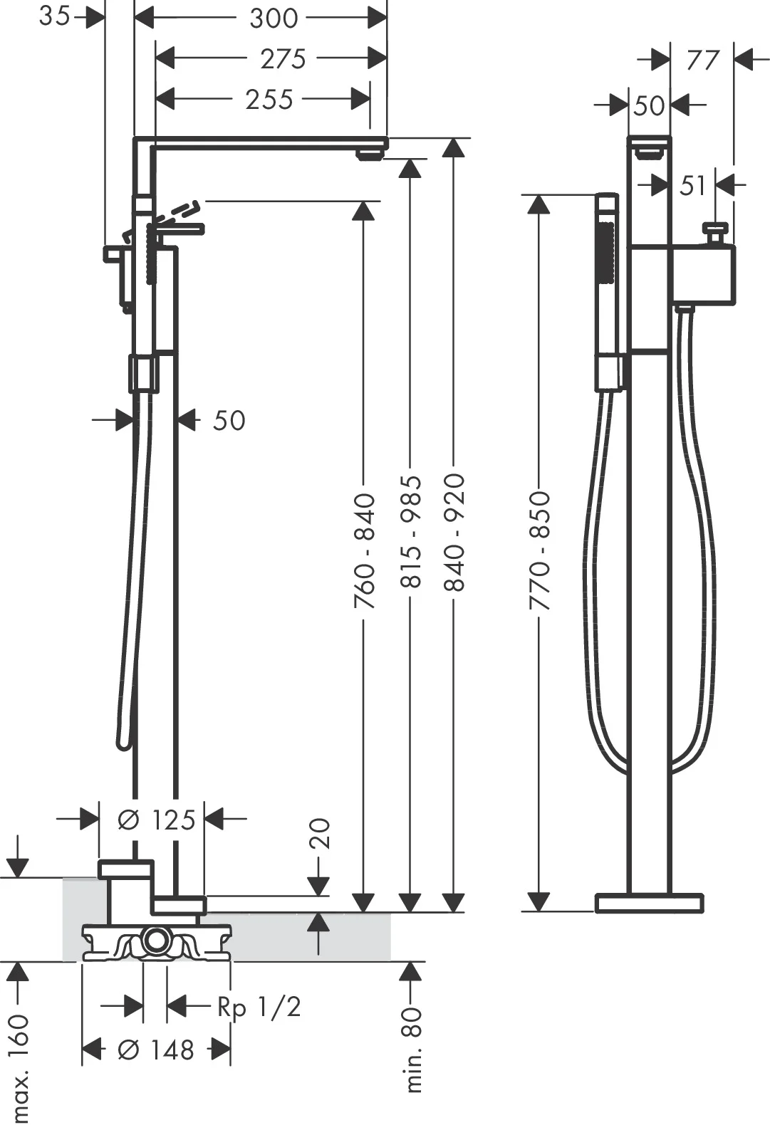 Hansgrohe AXOR Edge Einhebel-Wannenmischer bodenstehend, Diamantschliff Chrom, Ausladung 255 mm Hansgrohe AXOR Edge Einhebel-Wannenmischer bodenstehend, Diamantschliff Chrom, Ausladung 255 mm