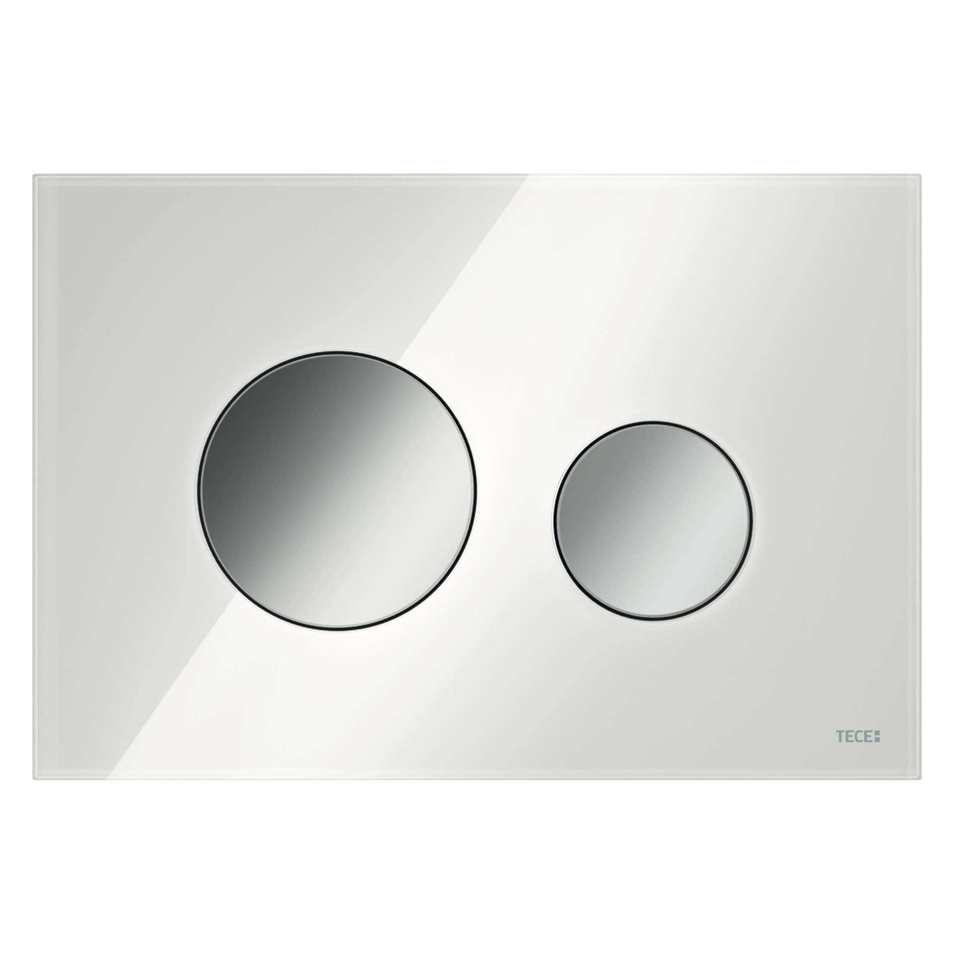 TECEloop WC-Betätigungsplatte, Glas weiß Tasten Chrom glänzend Zweimengentechnik