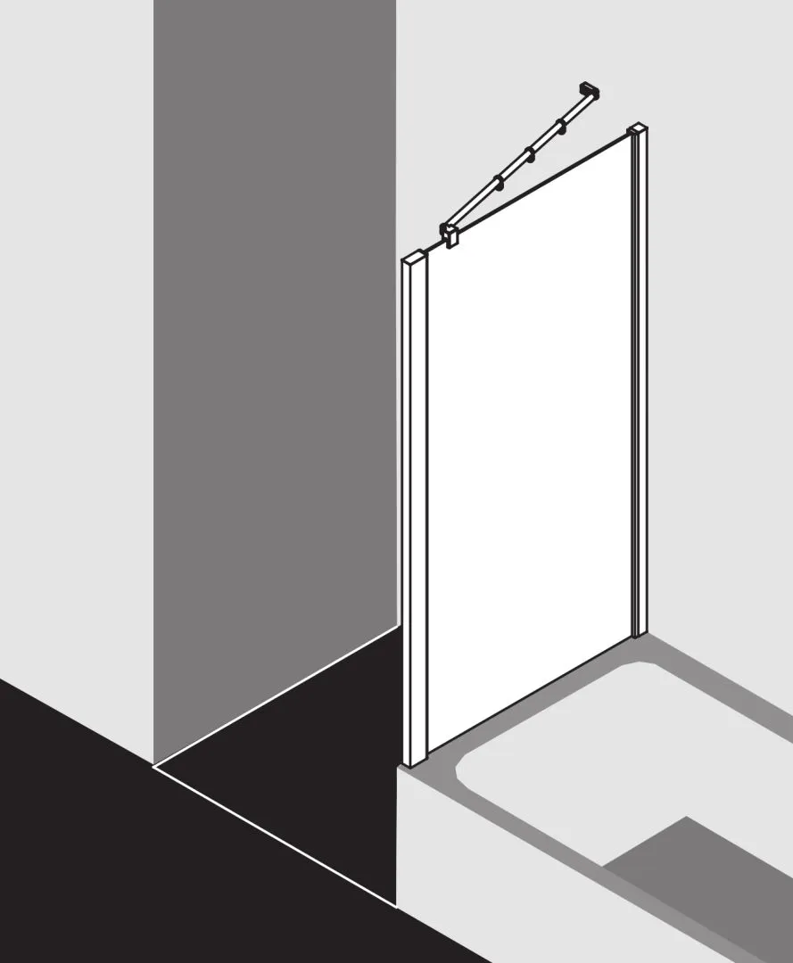 Kermi Seitenwand verkürzt auf Badewanne für Ecke „RAYA“ Glas Klar, Profile Silber Hochglanz, BV: 875 - 895 mm WE: 885 - 905 mm H: 1600 mm