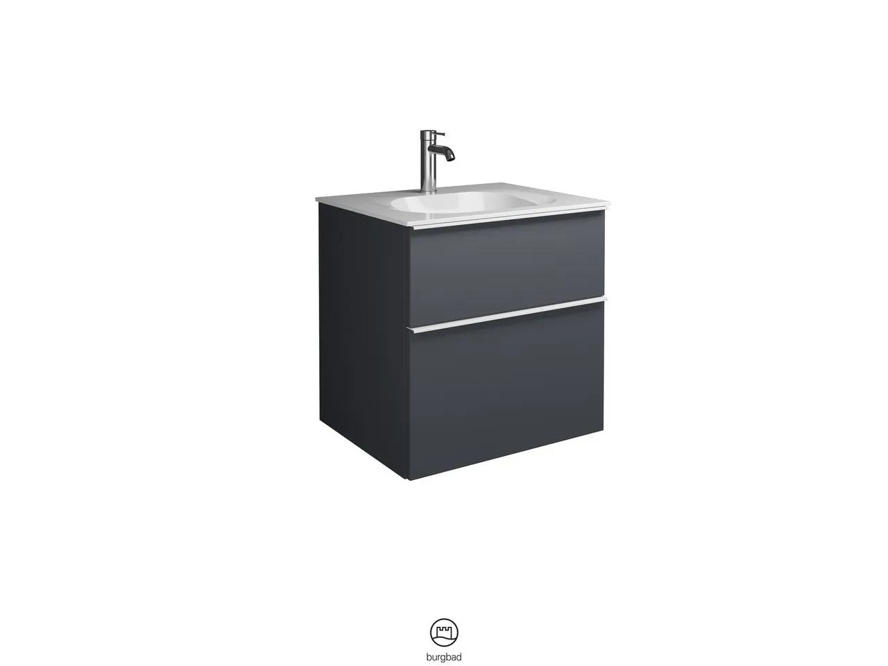 burgbad Badmöbelset „Fiumo“ 660 × 650 mm Griff, Chrom (230 mm), in Weiß Matt