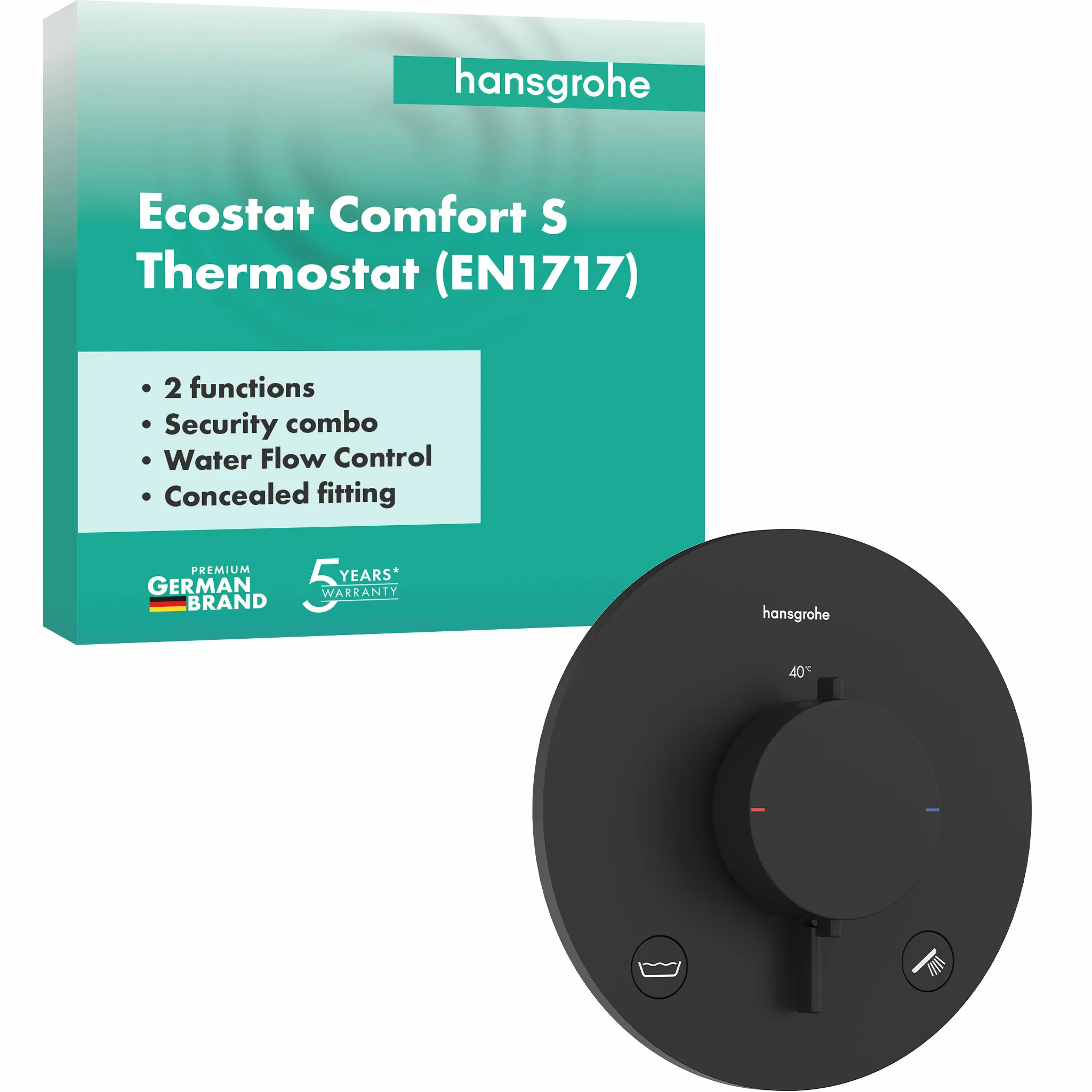 Hansgrohe Ecostat Comfort S Thermostat Unterputz, 2 Verbraucher, Mattschwarz