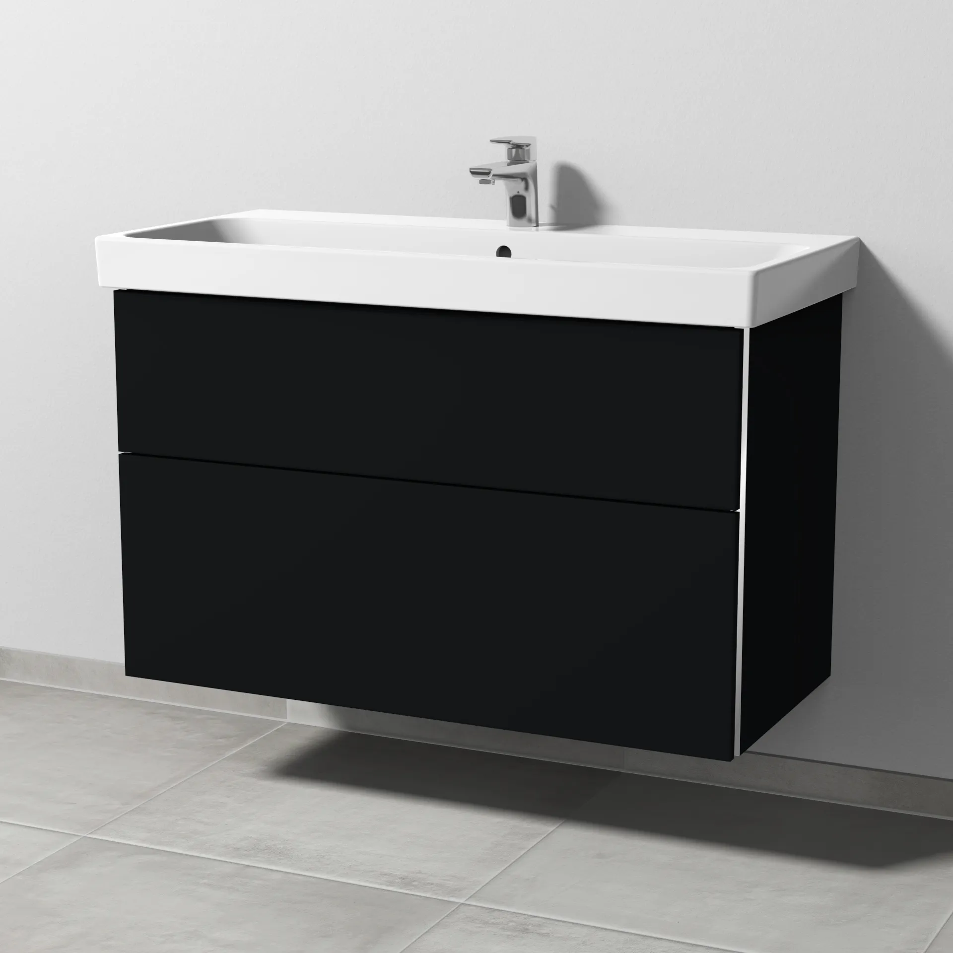 Sanipa Waschtischunterschrank „3way“ 950 × 588 × 453 mm in Schwarz (matt), mit Hahnlochbohrung, Becken mittig Sanipa Waschtischunterschrank „3way“ 950 × 588 × 453 mm in Schwarz (matt), mit Hahnlochbohrung, Becken mittig