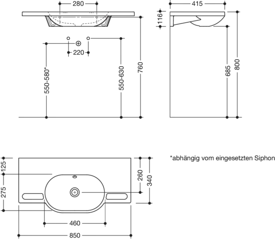 HEWI Waschtisch, Mineralguss, alpinweiß, B: 850 mm, T: 415 mm HEWI Waschtisch, Mineralguss, alpinweiß, B: 850 mm, T: 415 mm