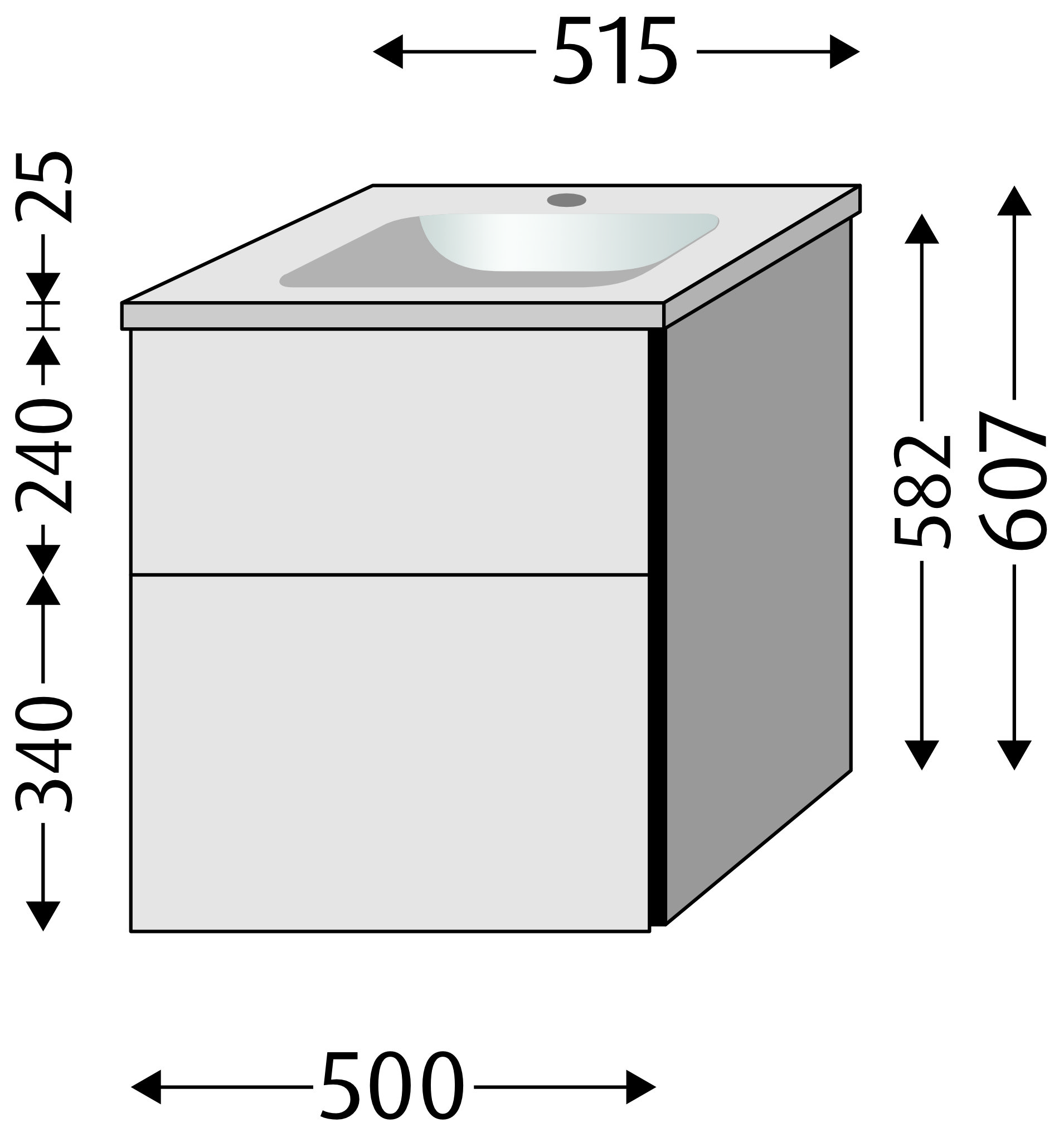 Sanipa Mineralguss-Waschtisch-Set mit Waschtischunterschrank „3way“ 50 × 40,7 × 58,2 cm in Graphit-Matt