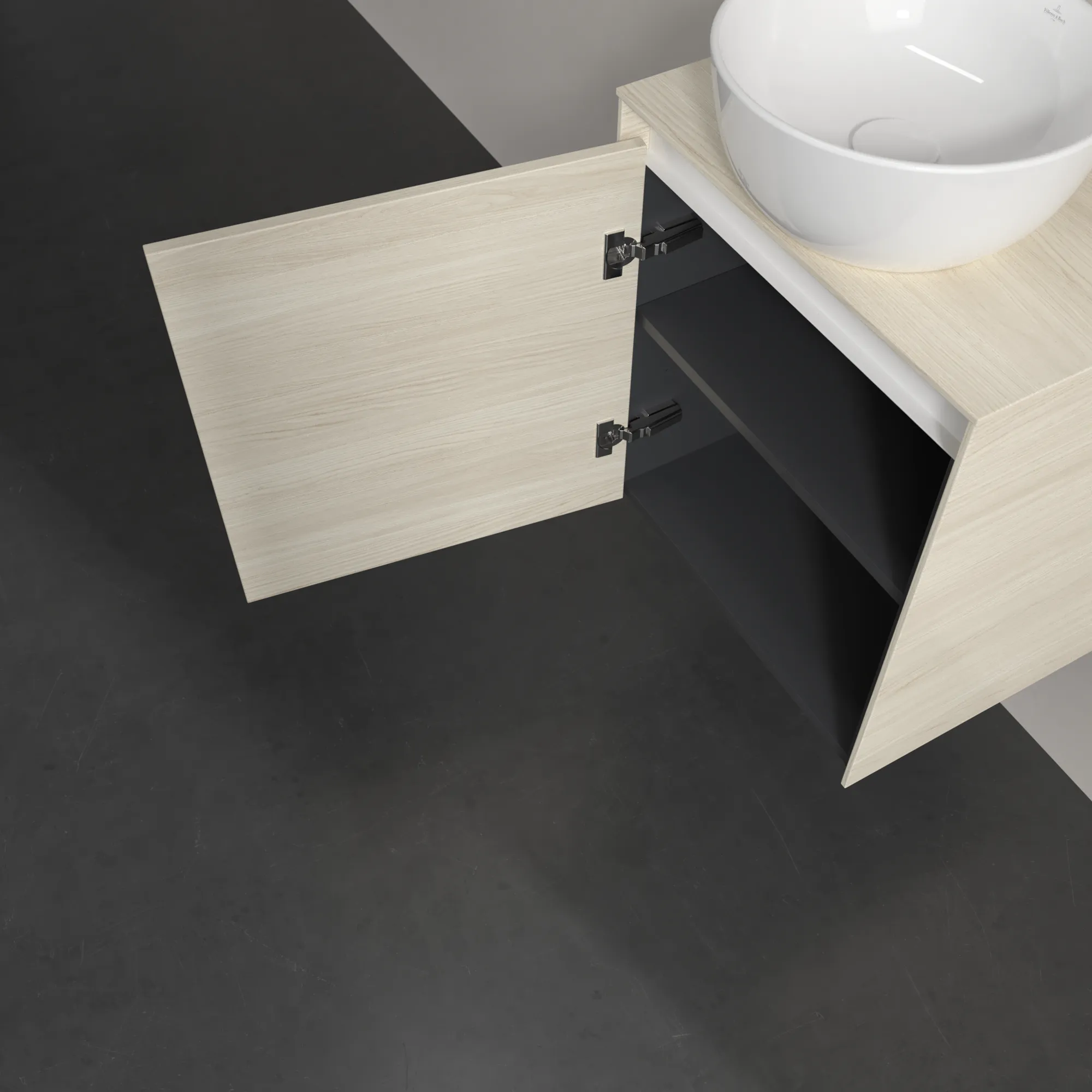 Villeroy & Boch Waschtischunterschrank „Collaro“ 500 × 548 × 380 mm White Oak, für Becken mittig, Anschlag links, mit Beleuchtung Villeroy & Boch Waschtischunterschrank „Collaro“ 500 × 548 × 380 mm White Oak, für Becken mittig, Anschlag links, mit Beleuchtung