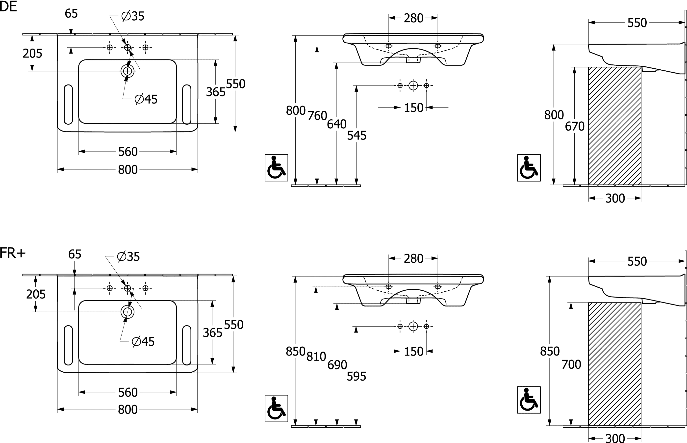 Villeroy & Boch Wandwaschtisch „ViCare“ 800 × 550 × 180 mm, ohne Hahnlochbohrung in Weiß Alpin Villeroy & Boch Wandwaschtisch „ViCare“ 800 × 550 × 180 mm, ohne Hahnlochbohrung in Weiß Alpin
