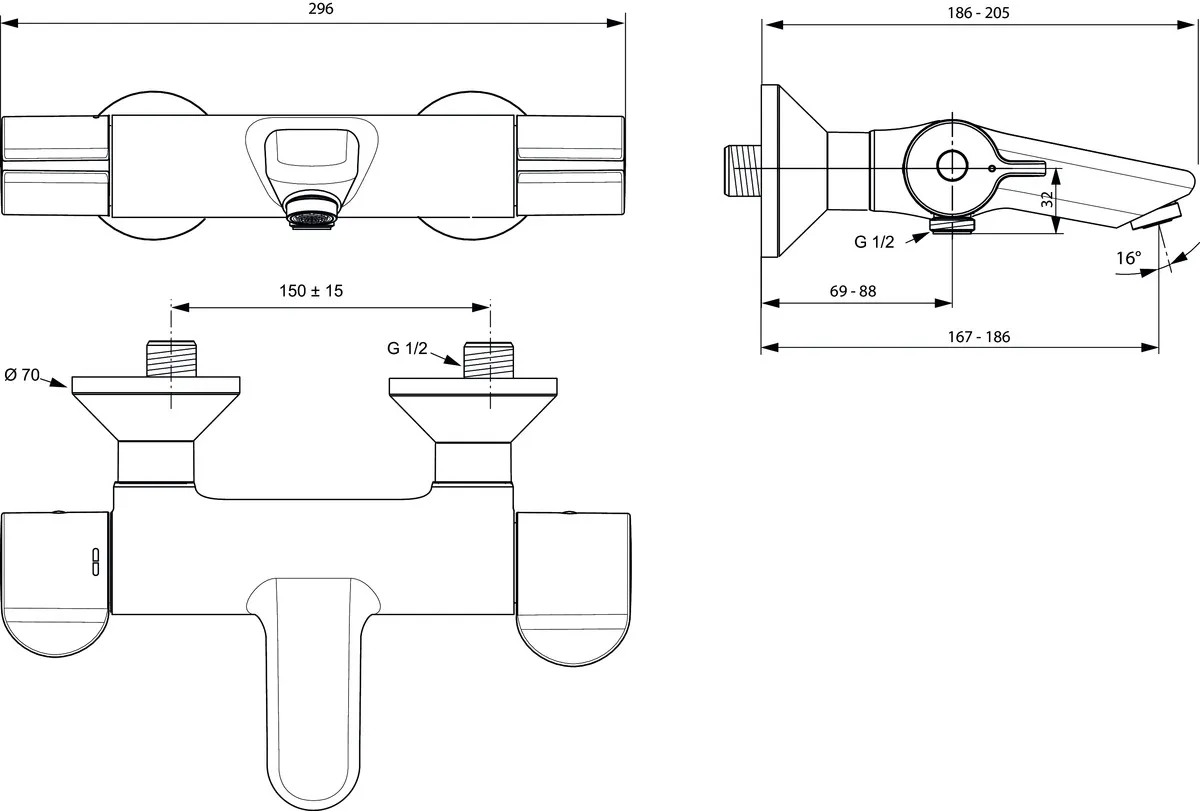 Zweihand-Wannenarmatur „CeraplusSafe“ Ausladung 167 mm