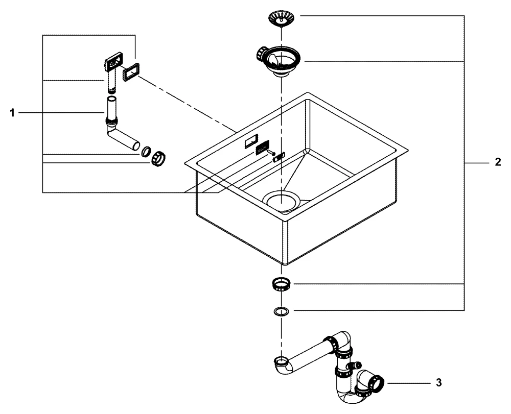 Grohe K700 Edelstahlspüle, Modell: K700 60-S 55⁄45 1.0, Unterbau Grohe K700 Edelstahlspüle, Modell: K700 60-S 55⁄45 1.0, Unterbau