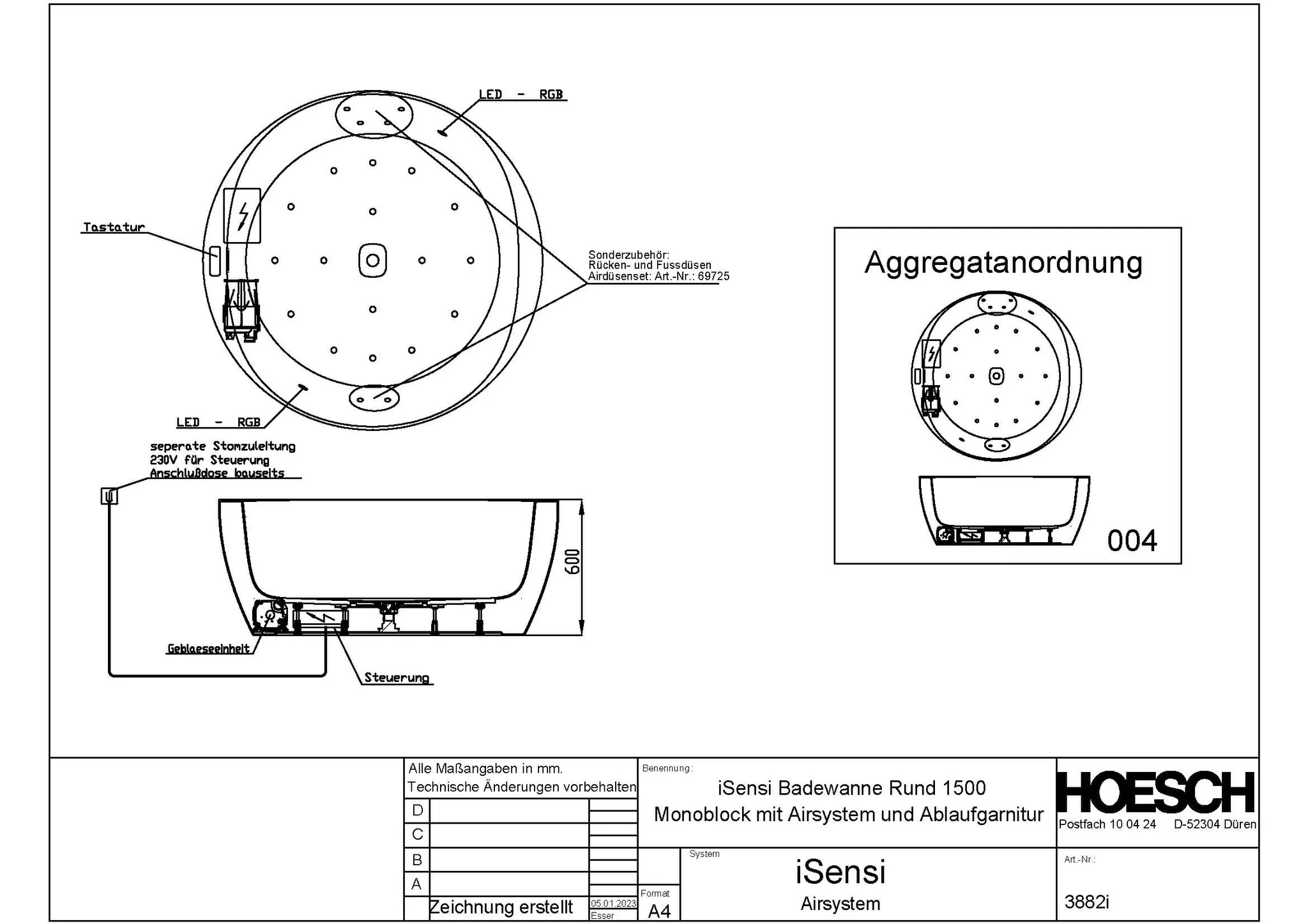 Hoesch Whirlwanne „iSensi“ Monolith mit Airsystem „iSensi“ freistehend rund ⌀ 1500 mm in Weiß-Schwarz Hoesch Whirlwanne „iSensi“ Monolith mit Airsystem „iSensi“ freistehend rund ⌀ 1500 mm in Weiß-Schwarz