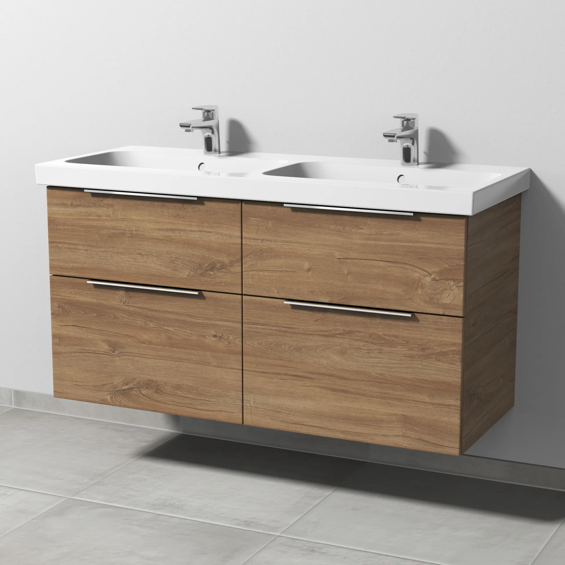 Sanipa Waschtischunterschrank „3way“ passend zu Keramik-Waschtische iCon Light von Geberit 1150 × 591 × 462 mm in Eiche Kansas, Becken links und