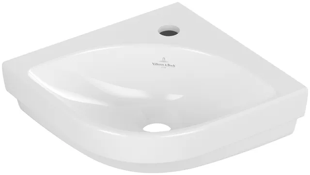 Villeroy & Boch Eck-Handwaschbecken „Subway 3.0“ 320 × 320 × 145 mm, mit Hahnlochbohrung, Hahnlochposition mittig in Weiß Alpin
