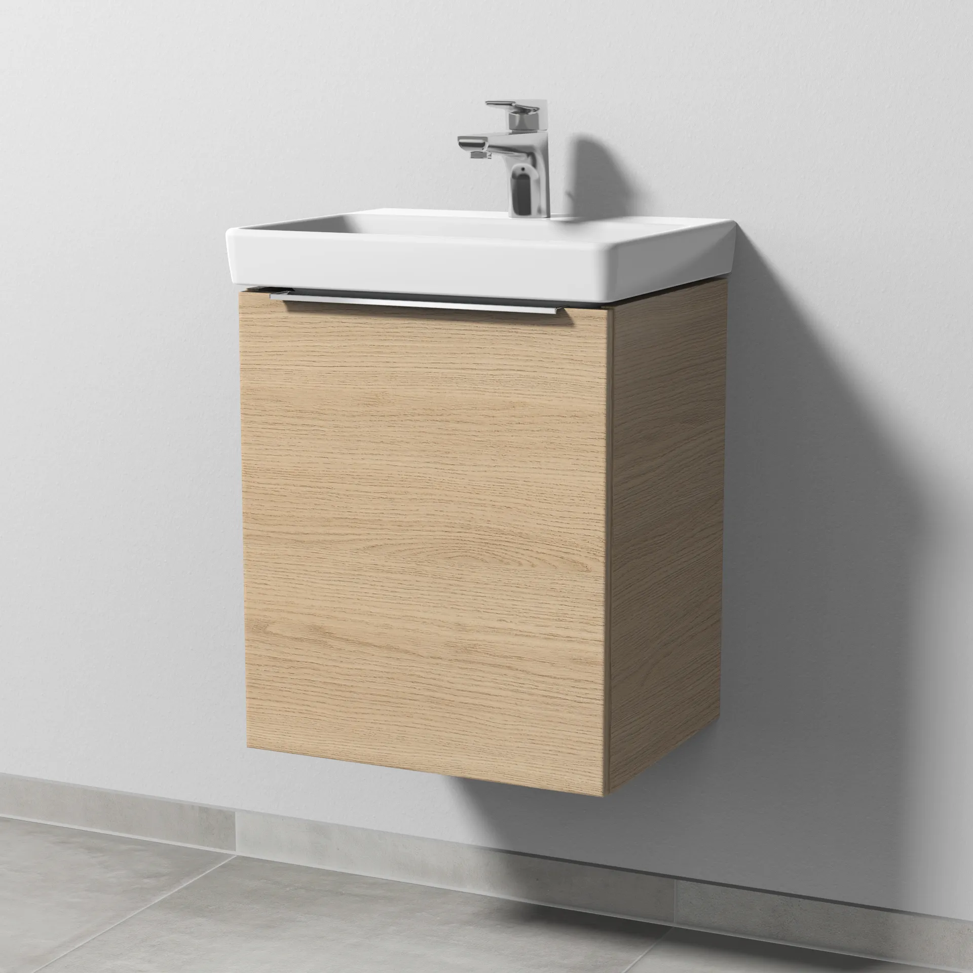 Sanipa Waschtischunterschrank „3way“ passend zu Keramik-Waschtische Avento von Villeroy & Boch 430 × 510 × 352 mm in Eiche Nordic, Anschlag links