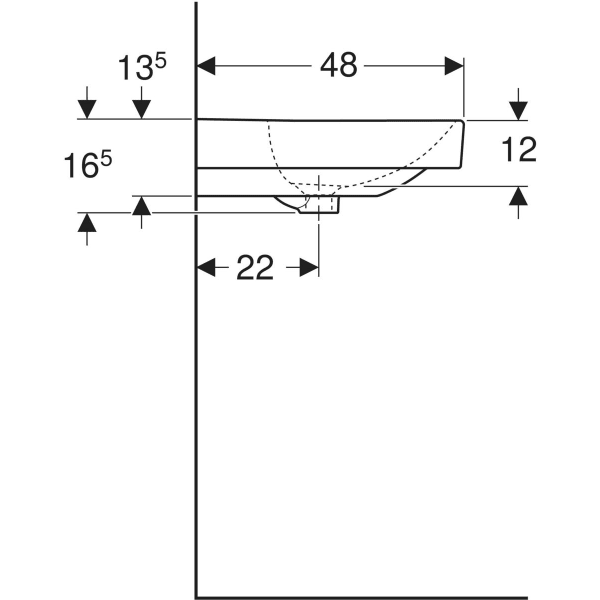 Wandwaschtisch „Smyle Square“, rechteckig, mit Überlauf, Hahnlochposition links und rechts 120 × 48 cm in weiß alpin