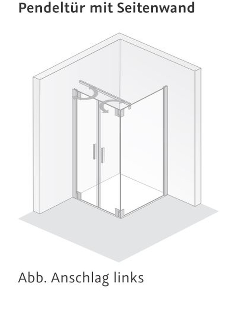 HSK Pendeltür für Seitenwand „K2P“ 90 × 200 cm Glas Linea 01 (80 cm), Profile Chromoptik (Alu Hochglanz poliert), Scharniere nicht pendelbar HSK Pendeltür für Seitenwand „K2P“ 90 × 200 cm Glas Linea 01 (80 cm), Profile Chromoptik (Alu Hochglanz poliert), Scharniere nicht pendelbar