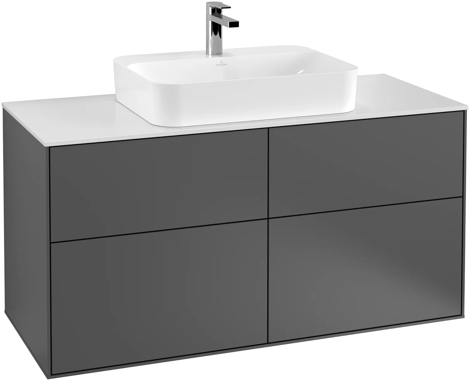Villeroy & Boch Finion Waschbeckenunterschrank F38, 1200x603x501mm, Glossy White Lacquer / Glass Black Matt